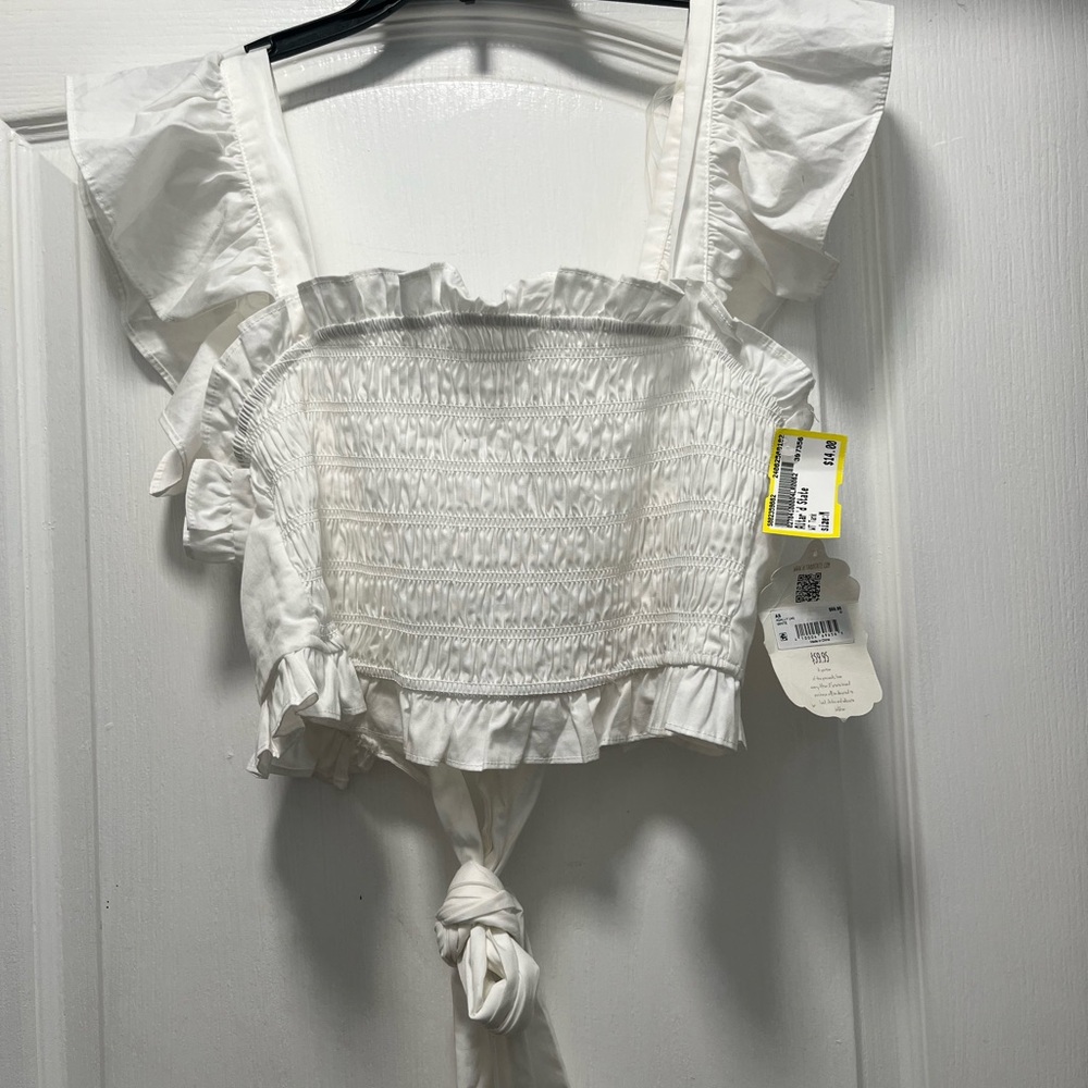 Altar'd State Cream Smocked Ruffle Top